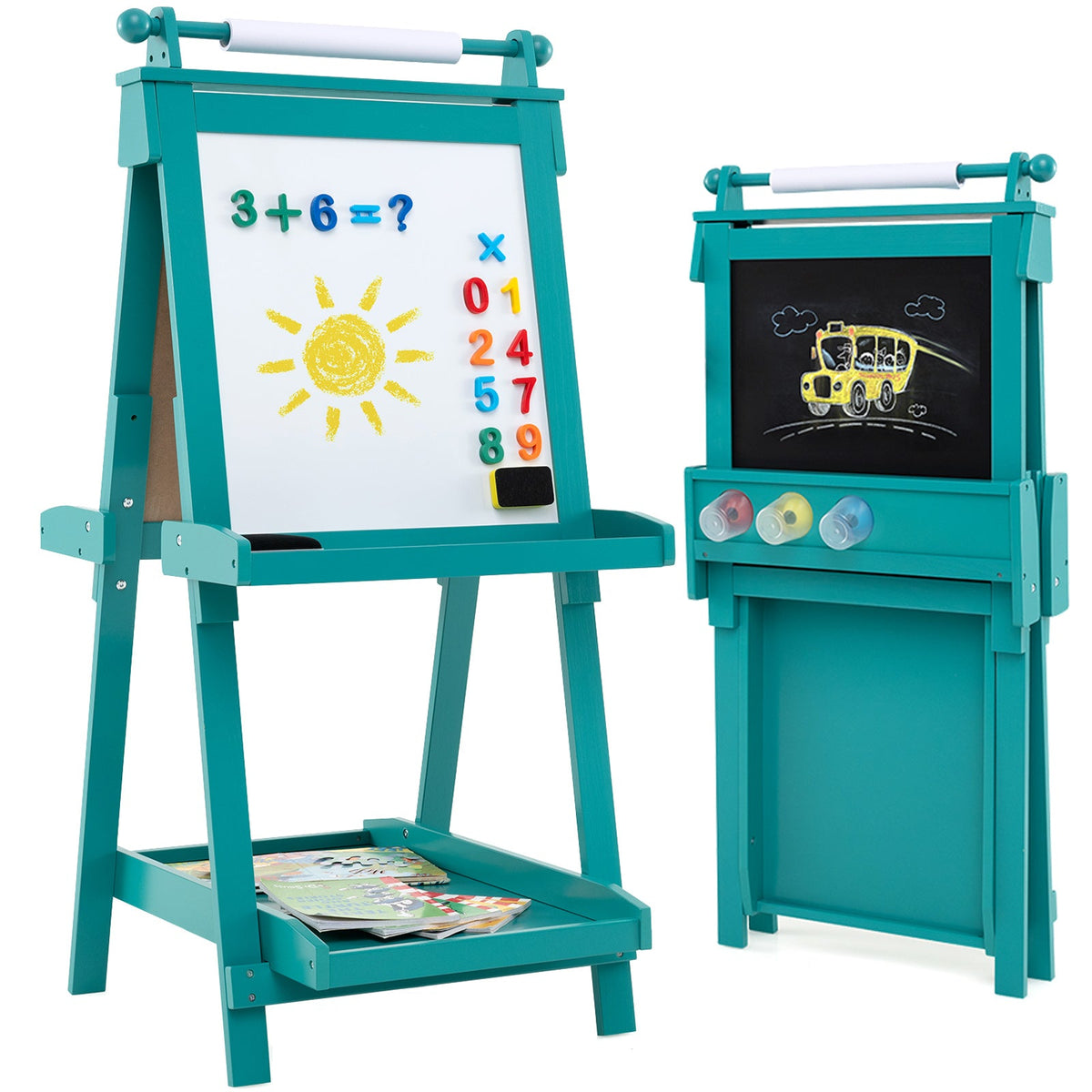 3-in-1 Double-sided Art Easel with Chalkboard & Magnetic Whiteboard