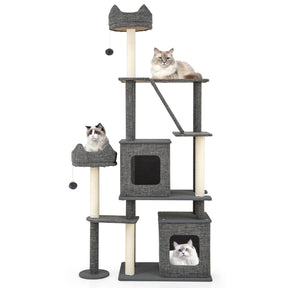 1.8 M Cat Tree, Multi-Level Large Cat Tower w/ Scratching Posts & Board & Ladder