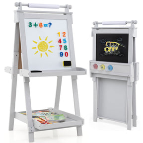 3-in-1 Double-sided Art Easel with Chalkboard & Magnetic Whiteboard