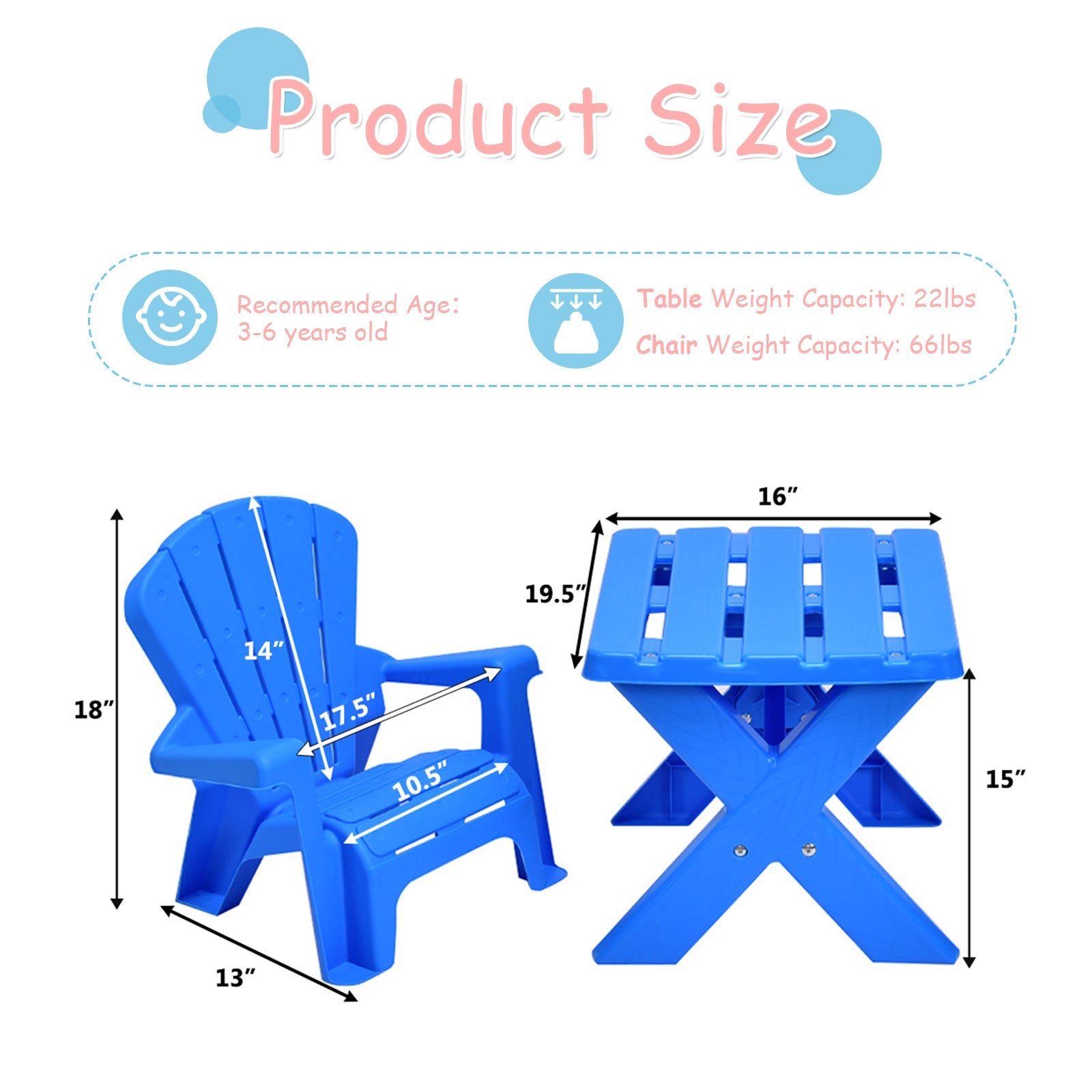Kids Plastic Table with 2 Adirondack Chairs Set