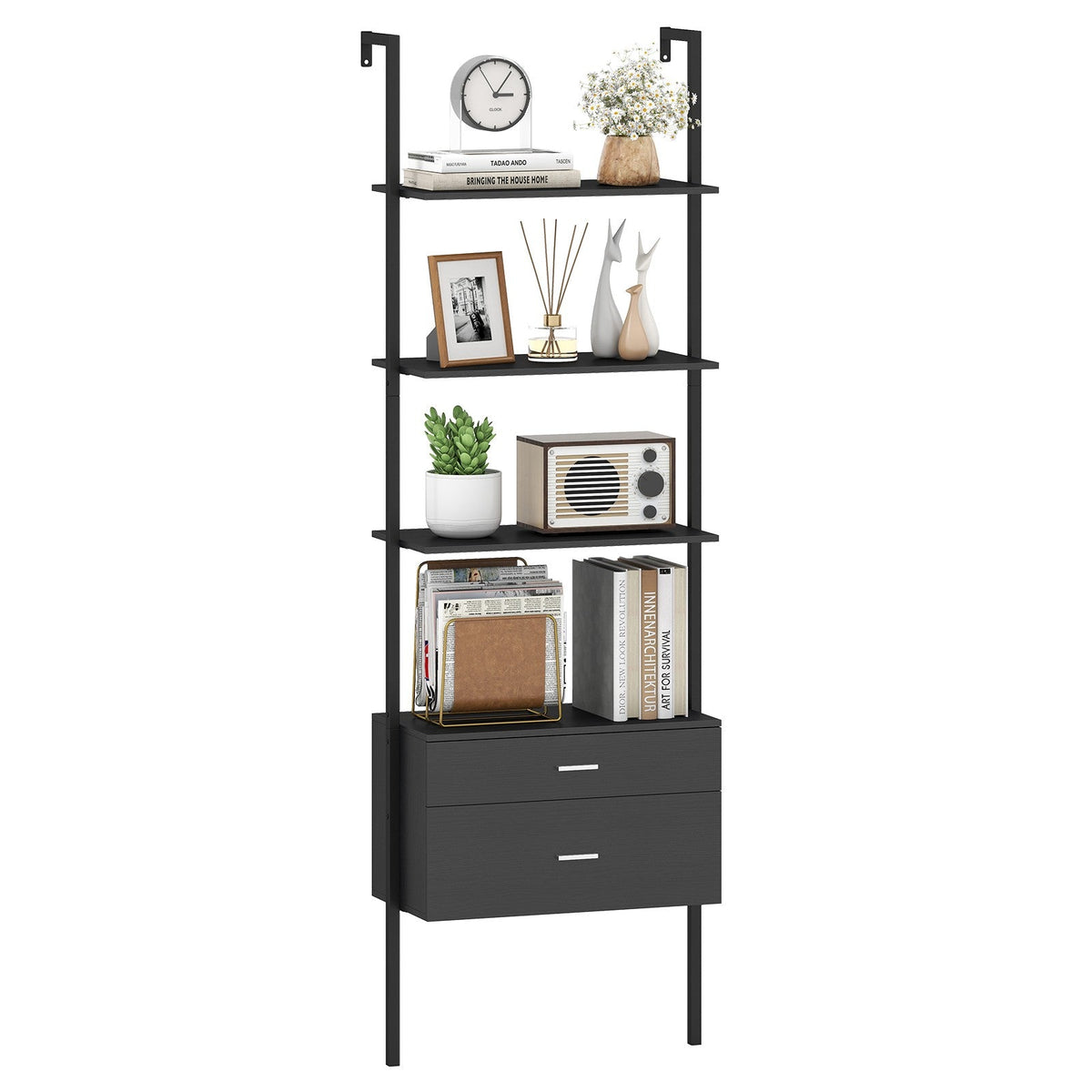 6-Tier Ladder Bookcase w/ 2 Drawers