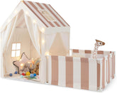 Kids Play Tent with Playpen, 2-in-1 Toddler Playhouse w/Yard, Door Curtains, Windows, Star Lights & Washable Cotton Mat, Indoor Teepee Tent for Boys and Girls Aged 3+ Years (Beige)