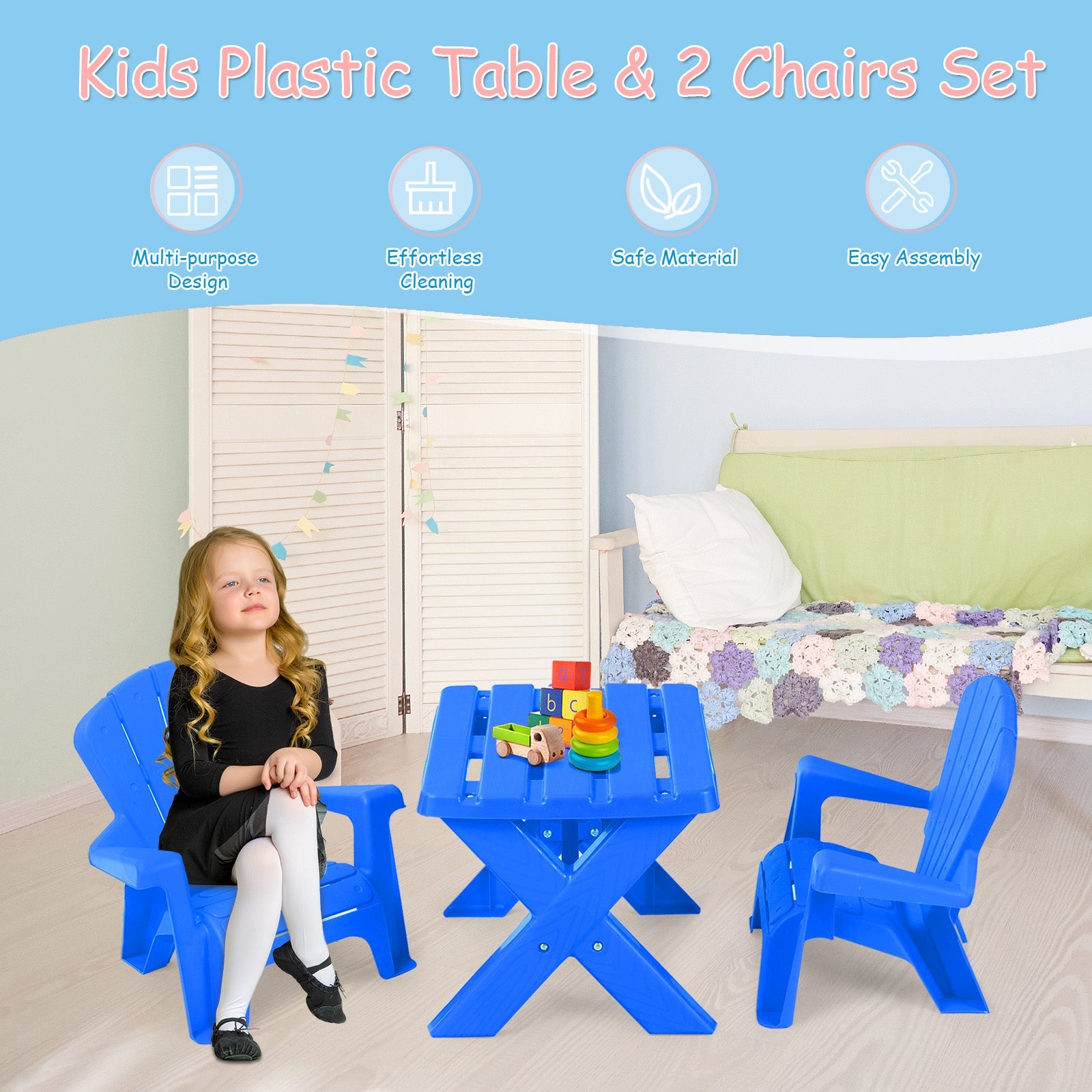 Kids Plastic Table with 2 Adirondack Chairs Set
