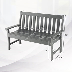 2-Person Slatted Patio Bench 52 Inch Outdoor All-Weather HDPE Garden Bench with Armrests and Backrest