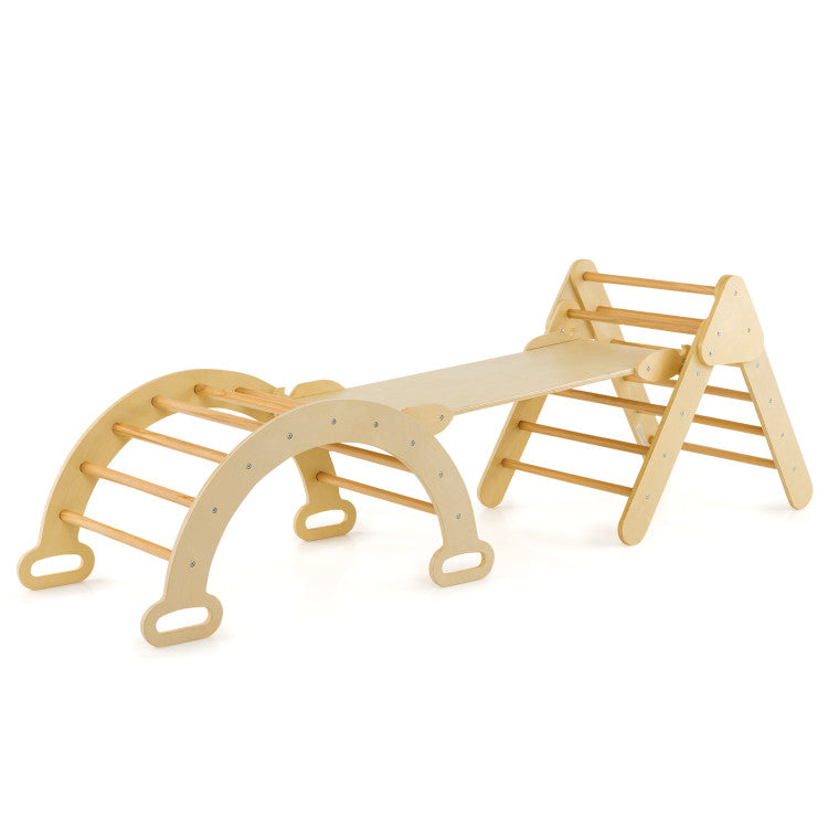 2-in-1 Adjustable Height Wooden Kids Climber Toys with Triangle Arch Ramp