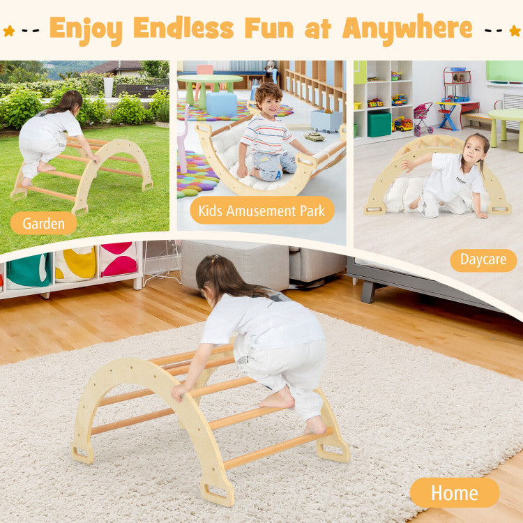 2-in-1 Arch Rocker Wooden Climber with Soft Cushion for Toddlers