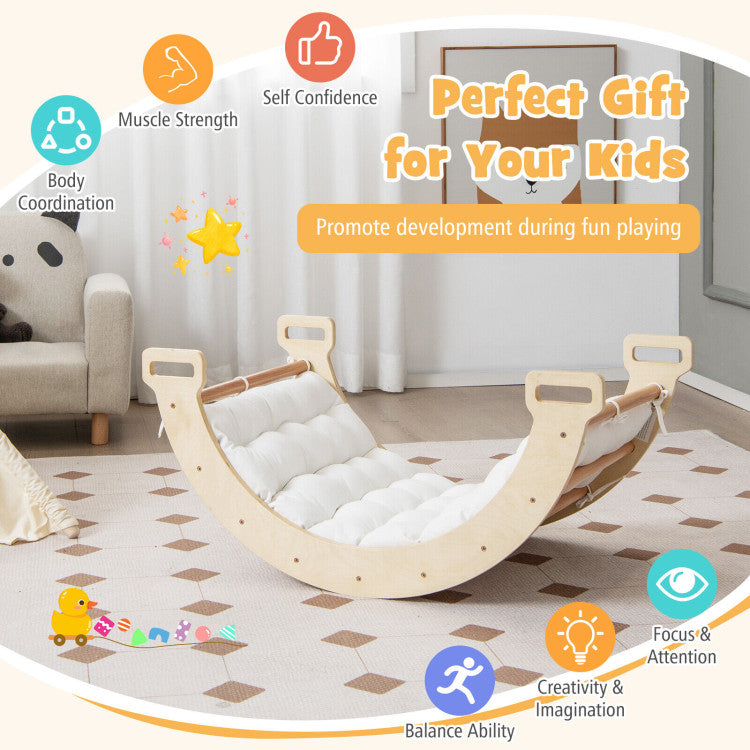 2-in-1 Arch Rocker Wooden Climber with Soft Cushion for Toddlers
