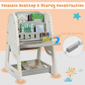 2-in-1 Folding Kids Art Easel Desk Chair Set with Adjustable Art Painting Board
