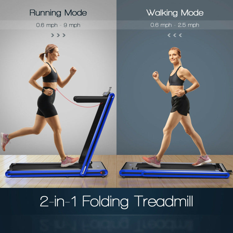 Gymax 2-in-1 Folding Walking Pad Treadmill with Safe Lock and App Control