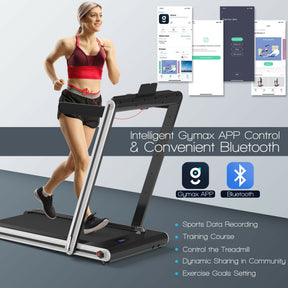 Gymax 2-in-1 Folding Walking Pad Treadmill with Safe Lock and App Control