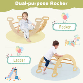 2-in-1 Kids Wooden Montessori Climbing Toys Set Toddlers Triangle Climber Play Gym Ladder with Sliding Ramp