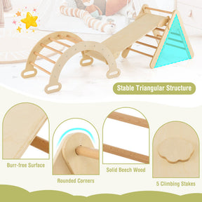 2-in-1 Kids Wooden Montessori Climbing Toys Set Toddlers Triangle Climber Play Gym Ladder with Sliding Ramp