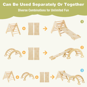 2-in-1 Kids Wooden Montessori Climbing Toys Set Toddlers Triangle Climber Play Gym Ladder with Sliding Ramp
