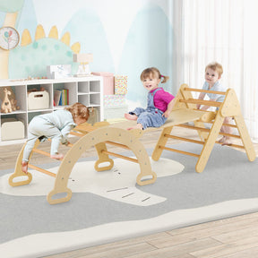2-in-1 Kids Wooden Montessori Climbing Toys Set Toddlers Triangle Climber Play Gym Ladder with Sliding Ramp