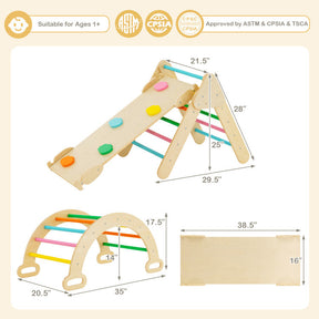 2-in-1 Kids Wooden Montessori Climbing Toys Set Toddlers Triangle Climber Play Gym Ladder with Sliding Ramp