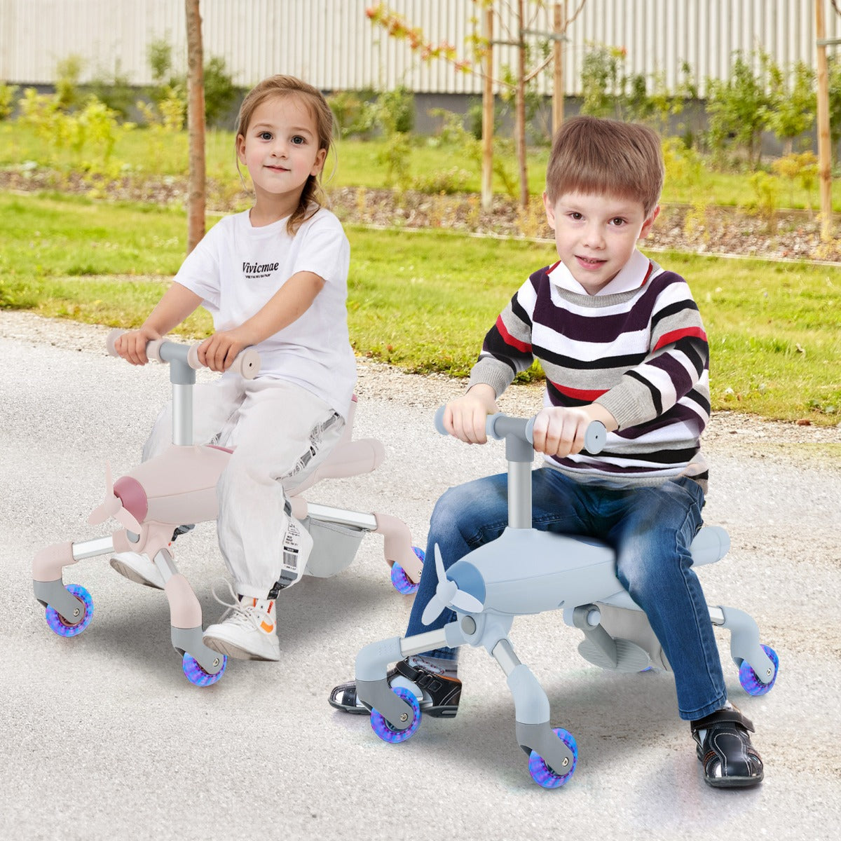 2-in-1 Kids Ride-on Push Car with LED Lighted Wheels-Blue