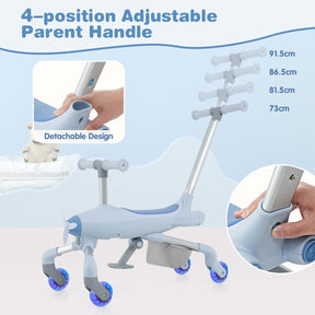 2-in-1 Kids Ride-on Push Car with LED Lighted Wheels-Blue