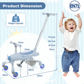 2-in-1 Kids Ride-on Push Car with LED Lighted Wheels-Blue