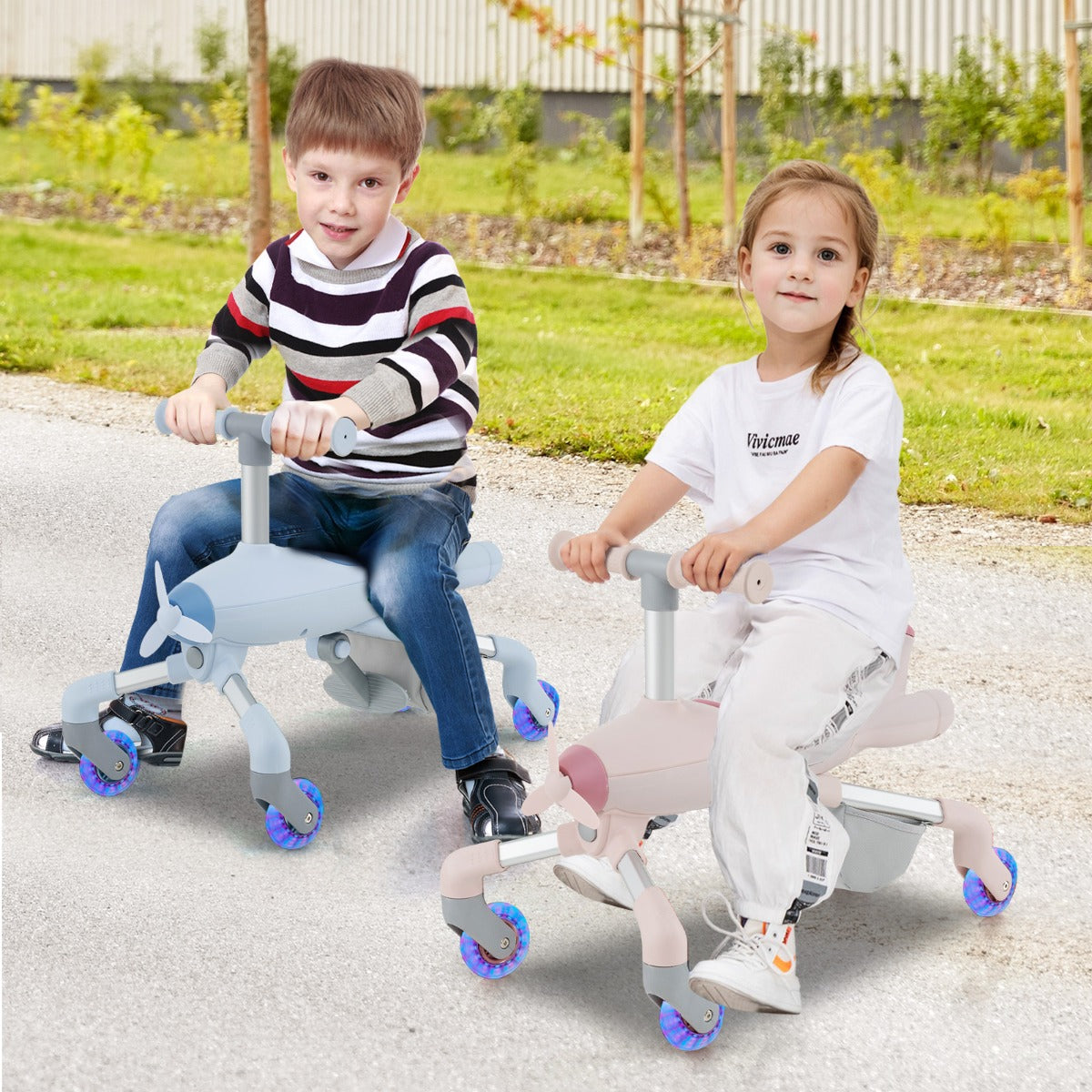 2-in-1 Kids Ride-on Push Car with LED Lighted Wheels-Blue