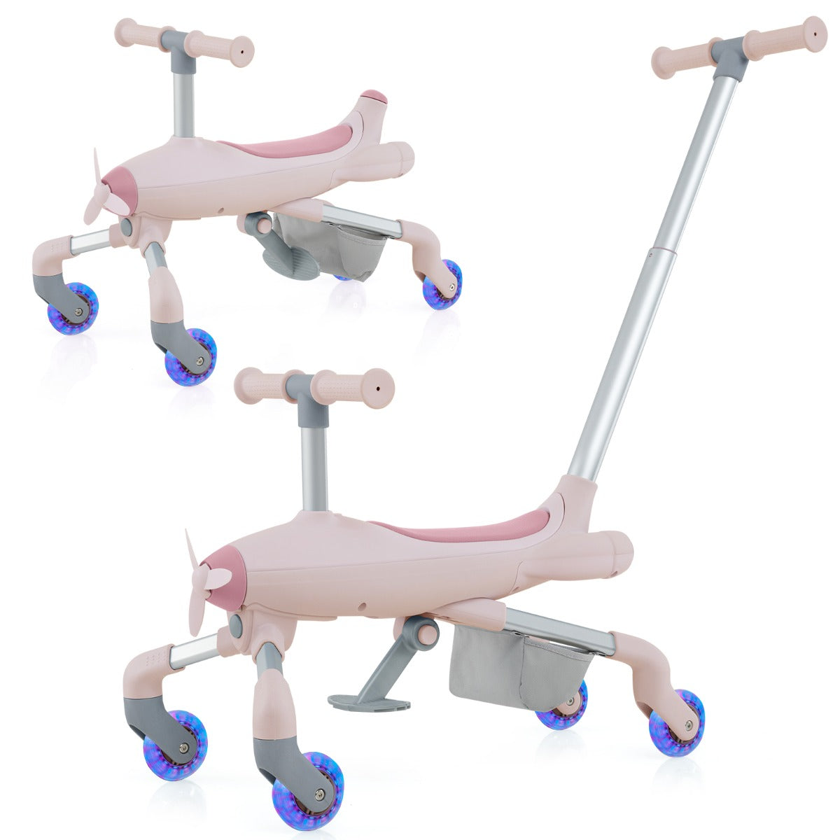 2-in-1 Kids Ride-on Push Car with LED Lighted Wheels-Blue
