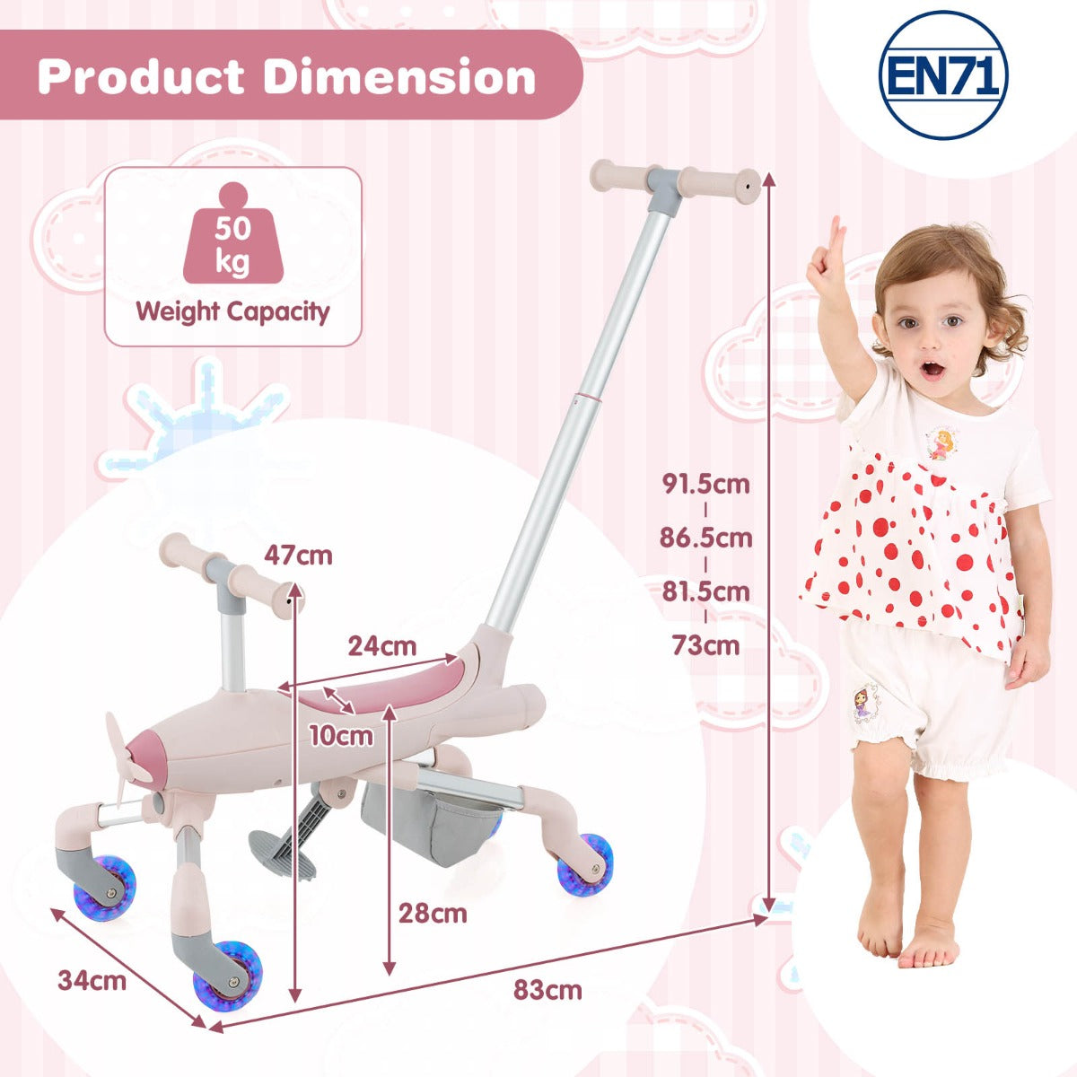 2-in-1 Kids Ride-on Push Car with LED Lighted Wheels-Blue