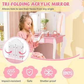 Kids Vanity Set with Tri-folding Acrylic Mirror TOP 20 Bonus Trinkets Set