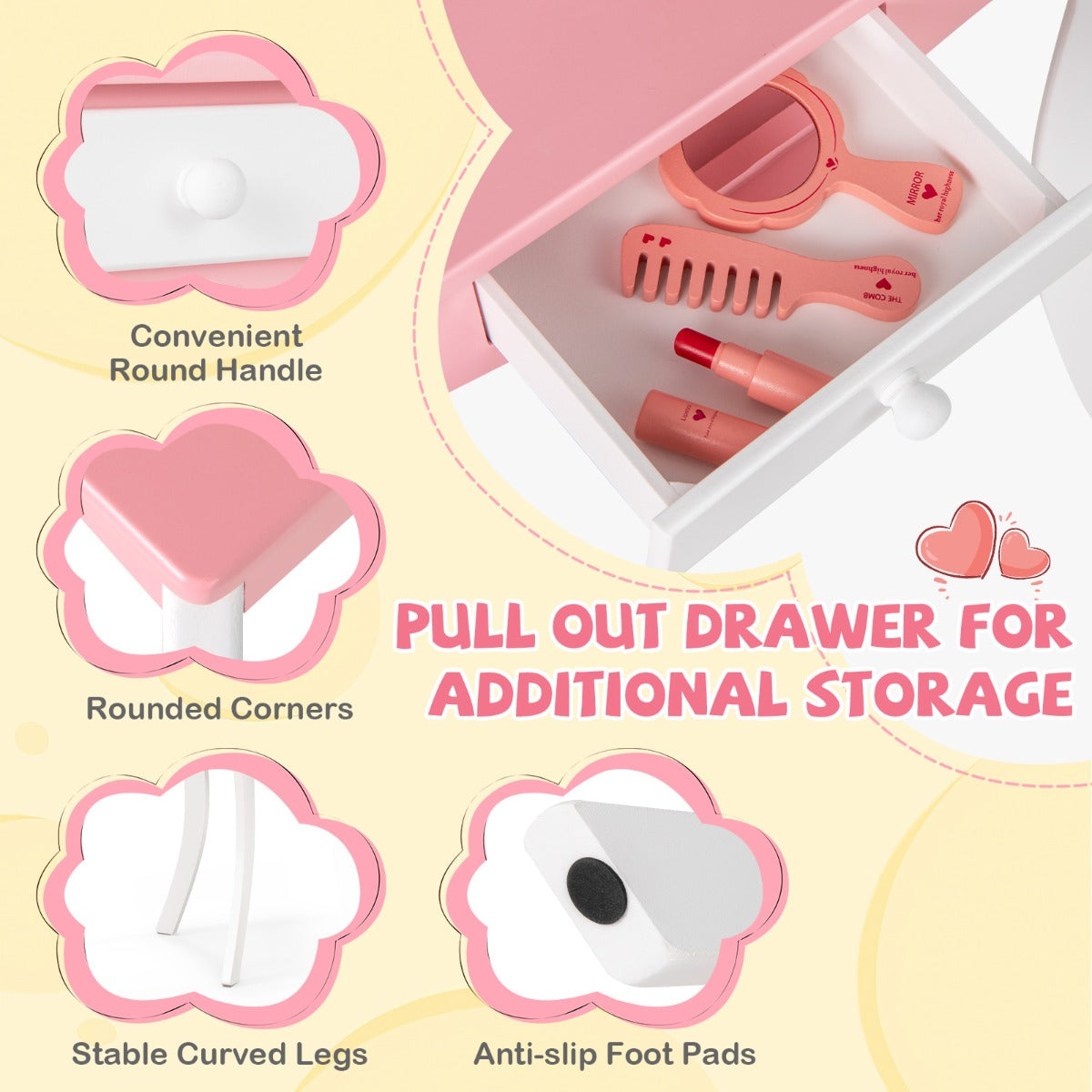 Kids Vanity Set with Tri-folding Acrylic Mirror TOP 20 Bonus Trinkets Set