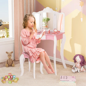 Kids Vanity Set with Tri-folding Acrylic Mirror TOP 20 Bonus Trinkets Set