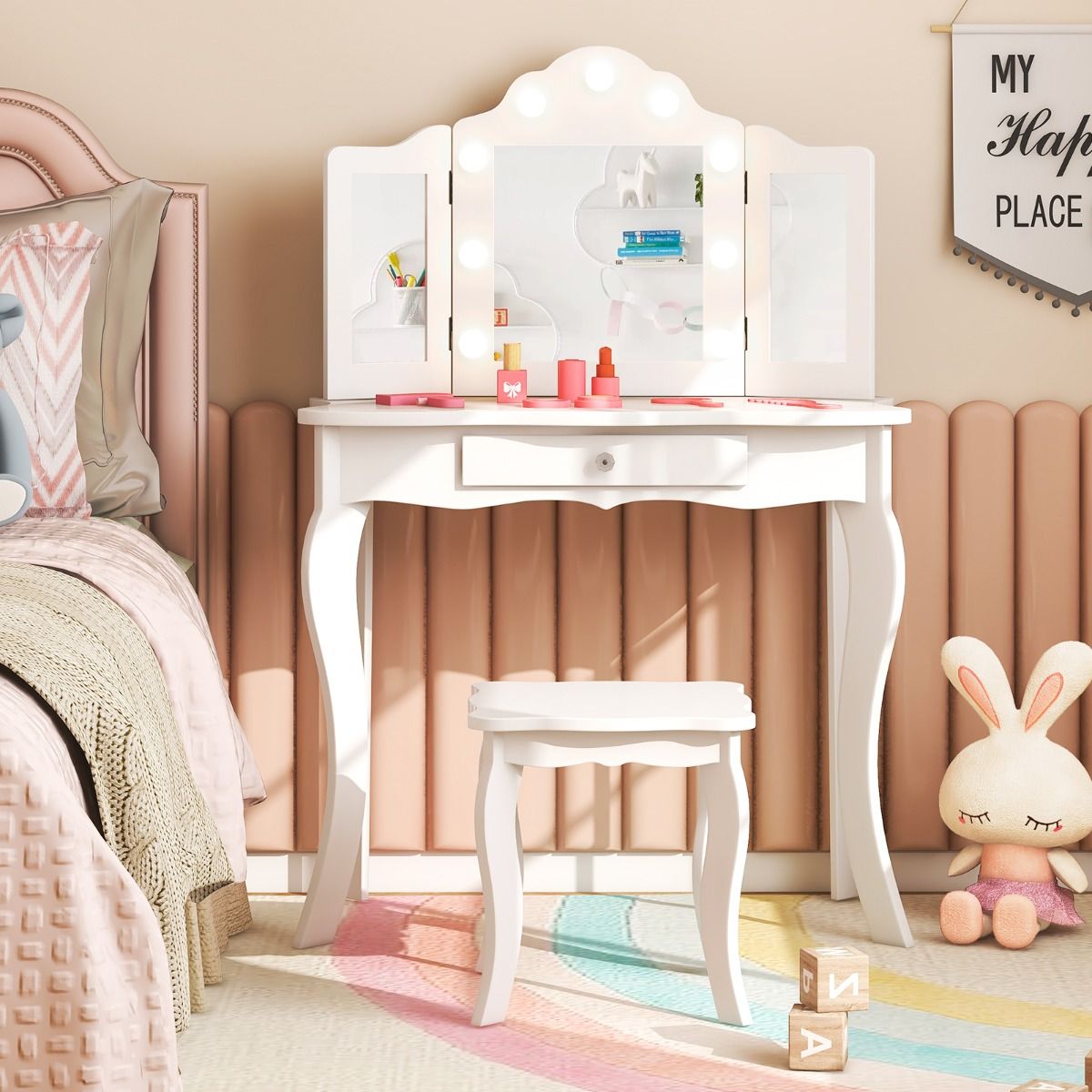 Kids 2-in-1 Vanity Table and Stool Set