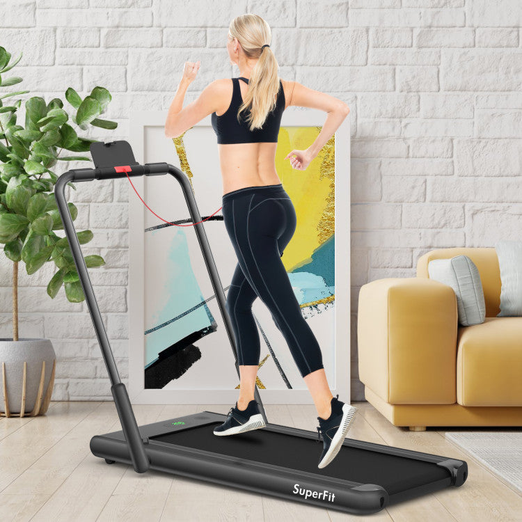 2.25 HP 2-in-1 Folding Walking Pad Treadmill with Remote Control and LED Display