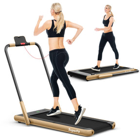 2.25 HP 2-in-1 Folding Walking Pad Treadmill with Remote Control and LED Display
