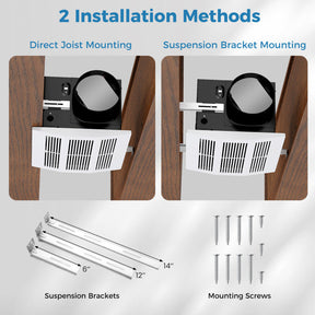 200 CFM Bathroom Exhaust Fan with Metal Housing and 6 Inches Duct for 200 Sq.Ft