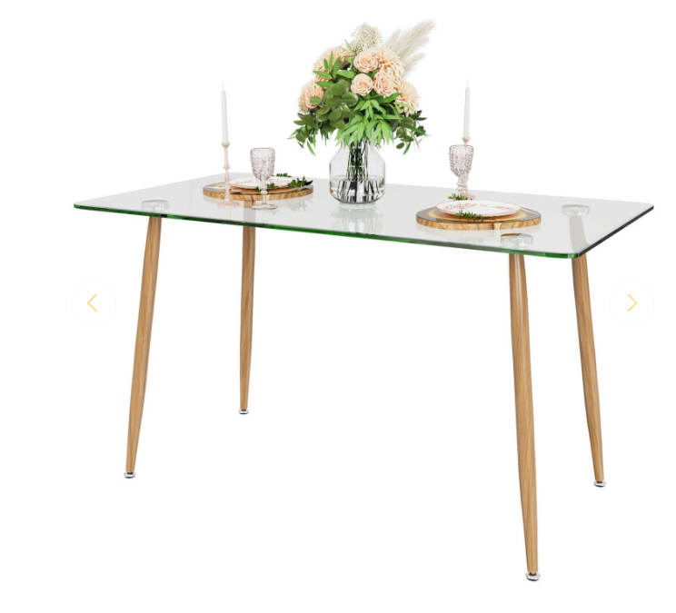 Modern Glass Rectangular Dining Table with Metal Legs for  Kitchen