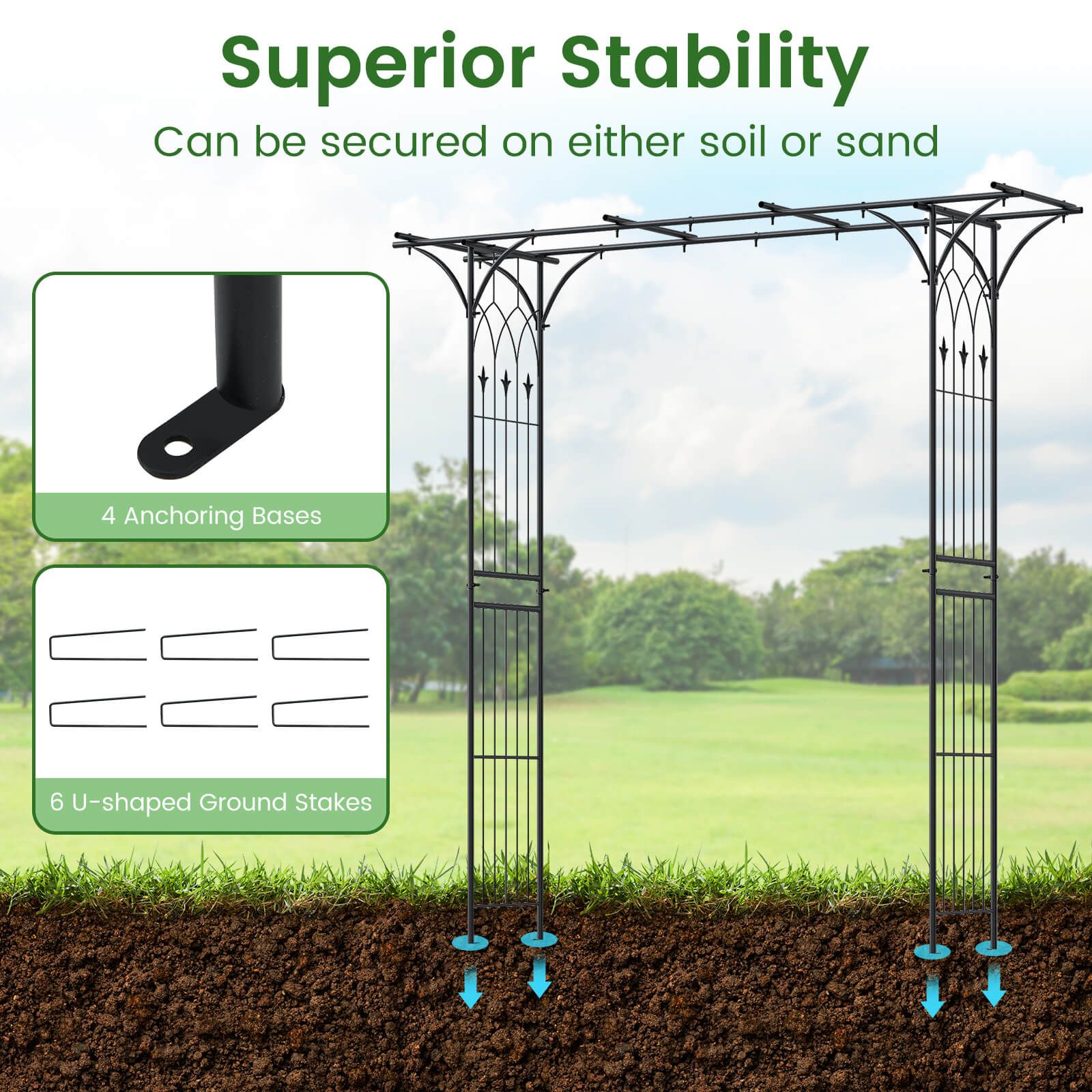207 cm Flat Top Garden Arch with Trellises for Climbing Plants Outdoor Decor
