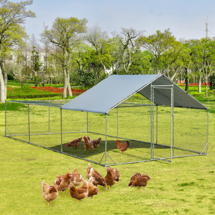 20' x 10' x 6.4' Large Metal Chicken Coop Walk-in Poultry Cage Hen Run  House with Lockable Door and All-weather Cover
