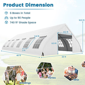20 x 40 FT Heavy Duty Peach Shaped Wedding Canopy Party Tent Outdoor Gazebo Event Shelter with Ground Bar and Zipper Doors