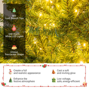 180/210 CM Pre-Lit Artificial Christmas Tree with 635/989 Lush PVC Branch Tips and Foldable Metal Stand