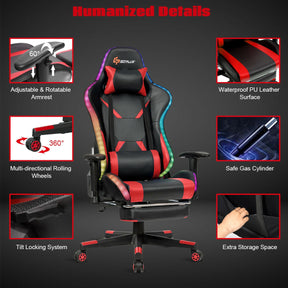 Ergonomic High Back Massage Gaming Chair with Light and Handrails