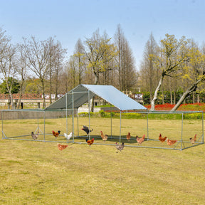 23FT Large Walk-in Chicken Coop Metal Poultry Cage Rabbits House Habitat Cage with Waterproof Cover for Backyard Farm