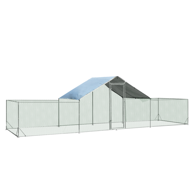 23FT Large Walk-in Chicken Coop Metal Poultry Cage Rabbits House Habitat Cage with Waterproof Cover for Backyard Farm