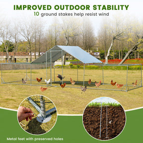 23FT Large Walk-in Chicken Coop Metal Poultry Cage Rabbits House Habitat Cage with Waterproof Cover for Backyard Farm