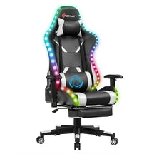 Ergonomic High Back Massage Gaming Chair with Light and Handrails