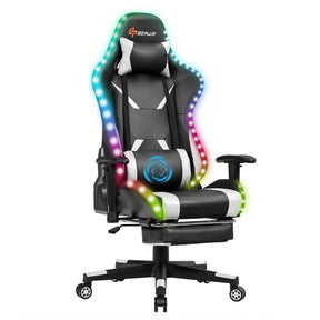 Ergonomic High Back Massage Gaming Chair with Light and Handrails
