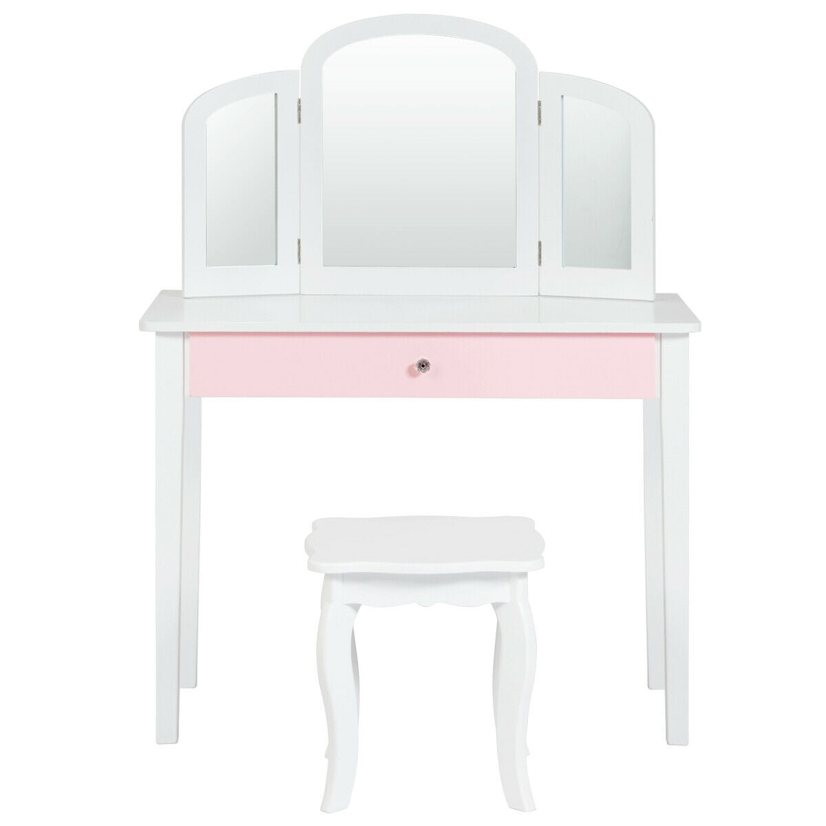 Kids Princess Make Up Dressing Table with Tri-folding Mirror and Chair