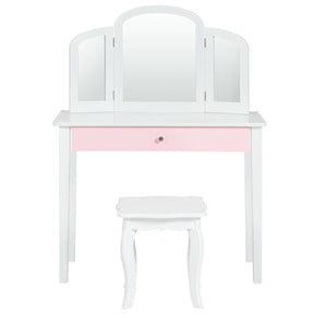 Kids Princess Make Up Dressing Table with Tri-folding Mirror and Chair