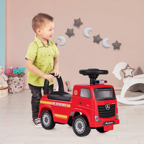 Mercedes-Benz Licensed Kids' Ride On Truck, Foot-to-Floor Push Fire Engine w/ Music & Horn, Sit & Scoot Toy w/ Steering Wheel & Hidden Storage Space, Perfect Gift for 2+ Boys & Girls, Red