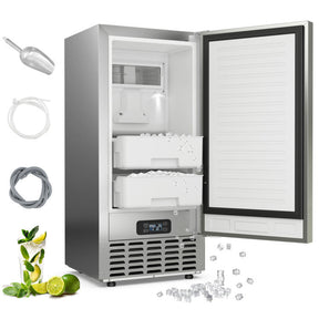 80Lbs/24H Commercial Ice Maker Stainless Steel Under Counter Nugget Ice Maker Machine with 24H Timer, Self-Cleaning and Storage Slot