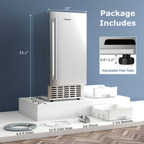 80Lbs/24H Commercial Ice Maker Stainless Steel Under Counter Nugget Ice Maker Machine with 24H Timer, Self-Cleaning and Storage Slot