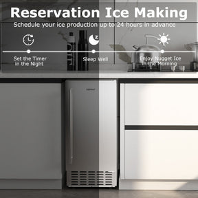 80Lbs/24H Commercial Ice Maker Stainless Steel Under Counter Nugget Ice Maker Machine with 24H Timer, Self-Cleaning and Storage Slot