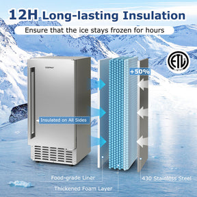 80Lbs/24H Commercial Ice Maker Stainless Steel Under Counter Nugget Ice Maker Machine with 24H Timer, Self-Cleaning and Storage Slot
